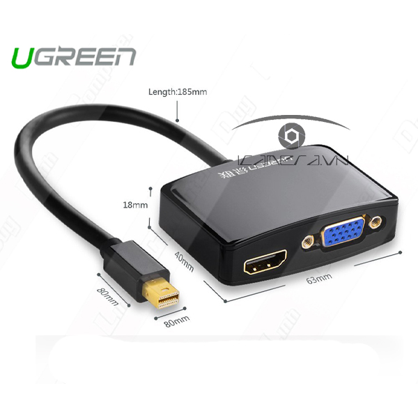 Cáp Mini Displayport to VGA + HDMI cao cấp Ugreen UG-10439