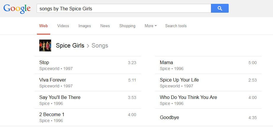 Search%20for%20%u201CSongs%20by%u201D%20and%20the%20name%20of%20a%20band%2C%20then%20Google%20will%20display%20all%20of%20their%20songs.