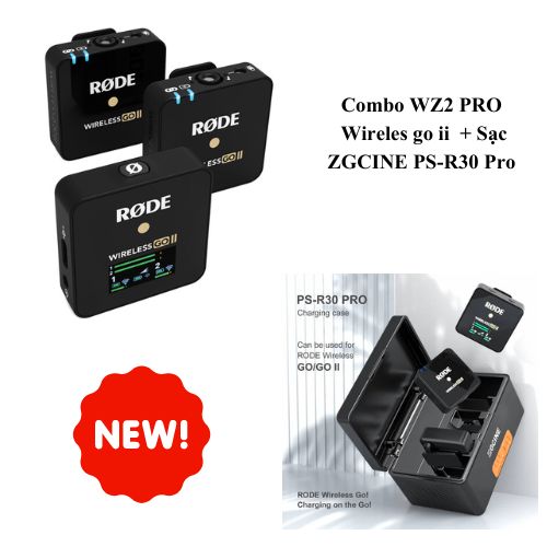 Combo WZ2 PRO - Mic Rode Wireless Go II  và Dock sạc ZGCINE PS-R30 Pro