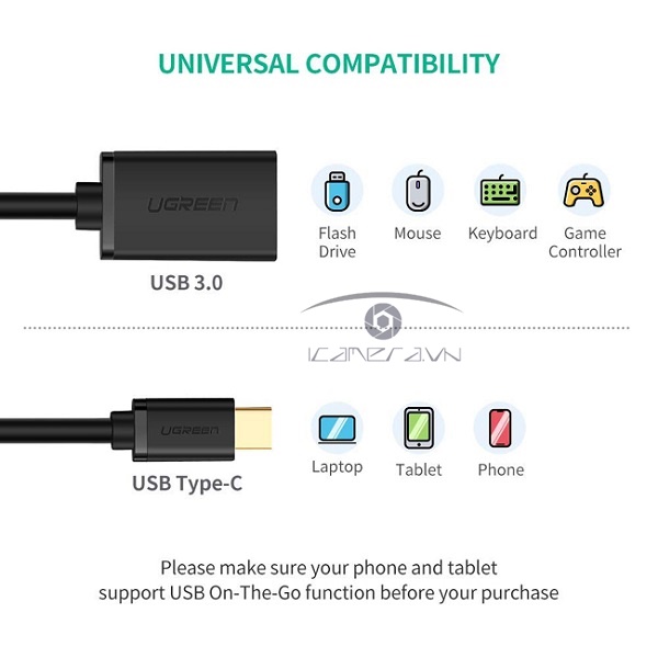 Cáp OTG USB Type C to USB 3.0 Ugreen 30701 chính hãng