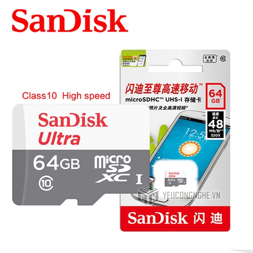 Thẻ nhớ micro SD Sandisk 64GB tốc độ 48 MB/s