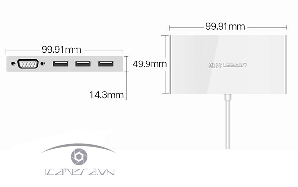 Cáp chuyển USB Type C to VGA, Hub USB 3.0 Ugreen 40375