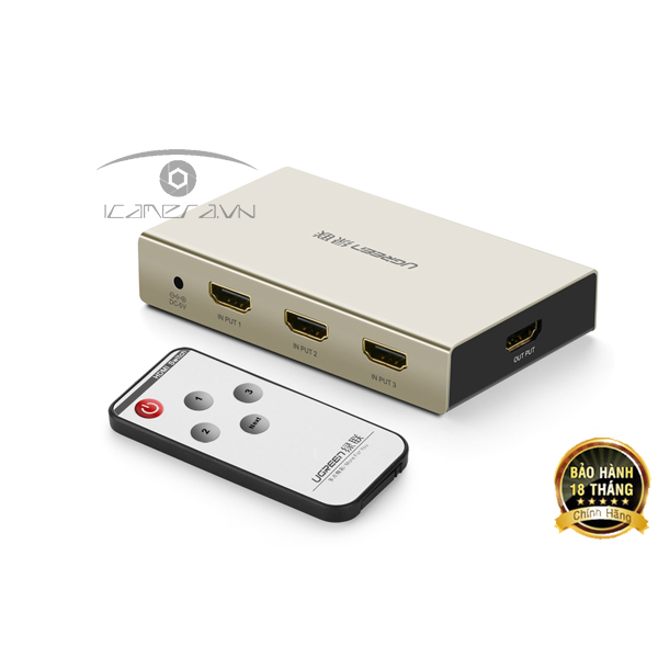 Bộ chia HDMI 3 in 1 out Ugreen UG-40278 có điều khiển hỗ trợ 4K*2K