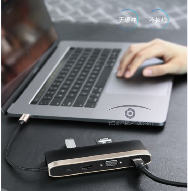 Cáp USB Type C to HDMI, VGA, USB 3.0, Lan, SD/TF, hỗ trợ sạc USB C Ugreen 50988 chính hãng