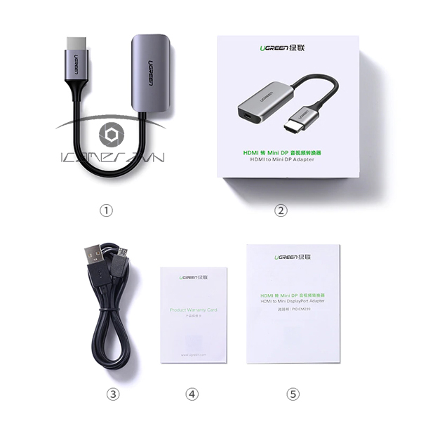 Cáp chuyển đổi HDMI to Mini Displayport Ugreen 60352 hỗ trợ 4K 