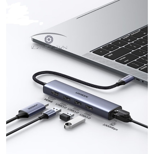 Hub Type C to HDMI ,3 USB 3.0 ,Lan RJ45 Gbs Ugreen 20934 chính hãng