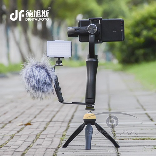 Báng tay cầm chữ L với 2 gá flash hot shoe và ốc 1/4inch