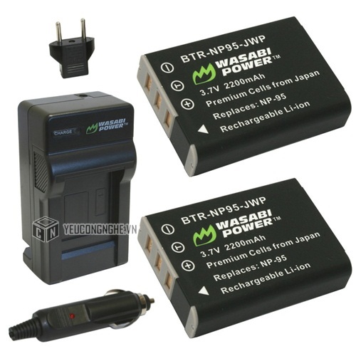 Bộ 2 pin 1 sạc cho máy ảnh Fujifim NP-95 Wasabi