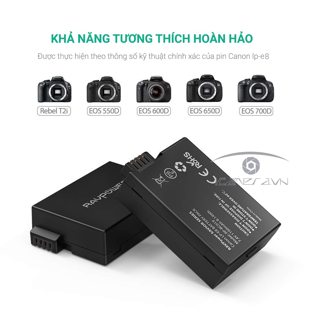 Combo 2 pin 1 sạc đôi RavPower LP-E8