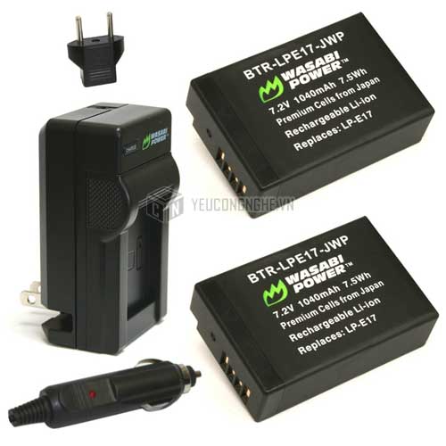 Bộ 2 pin 1 sạc cho máy ảnh Canon LP-E17 Wasabi