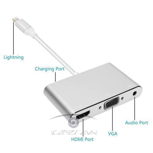 Bộ chuyển đổi tín hiệu Lightning ra HDMI/VGA/Audio adapter 3 trong 1 P32