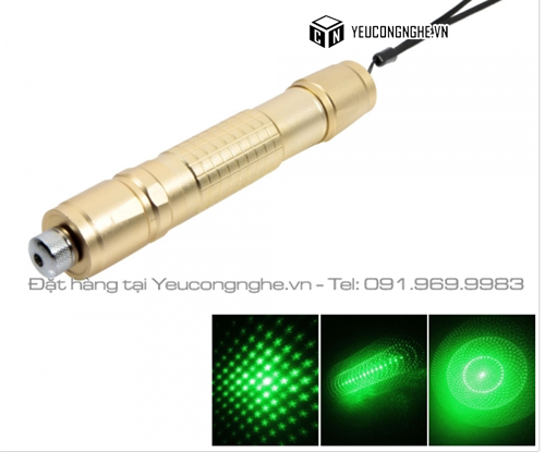 Bút laser tia xanh có đầu chụp tạo chùm model D102 màu đồng