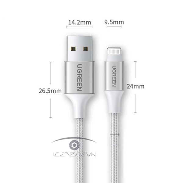 Cáp sạc lightning dài 1m Ugreen 60161 dùng cho iphone, ipad