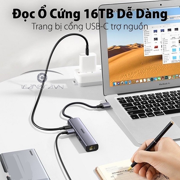 Ugreen 20915 Cáp USB 3.0 to LAN 10/100/1000Mbps và hub 3 cổng USB 3.0