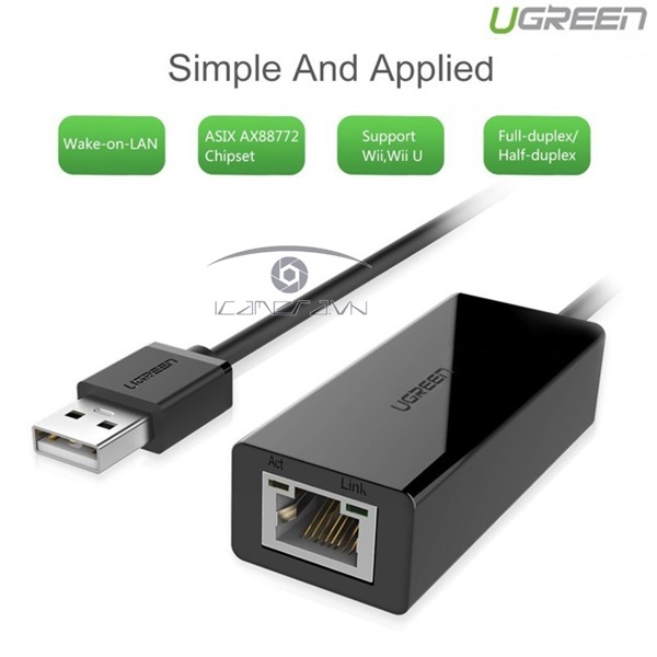 USB to Lan chính hãng Ugreen UG-20254 hỗ trợ Macbook, Windows 10/100Mbps