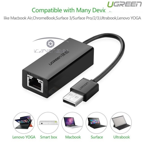 USB to Lan chính hãng Ugreen UG-20254 hỗ trợ Macbook, Windows 10/100Mbps