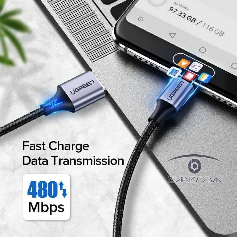 Cáp USB Type C to USB 2.0 Ugreen 60127 dài 1,5m bện dù cao cấp