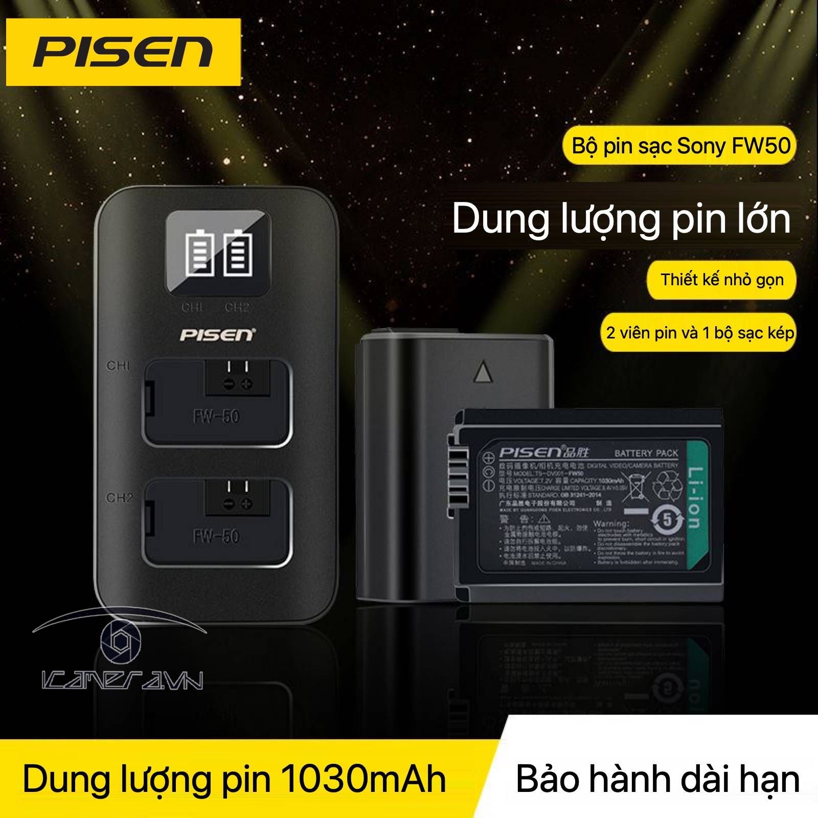 Bộ combo pin sạc Pisen cho máy ảnh Sony FW50 