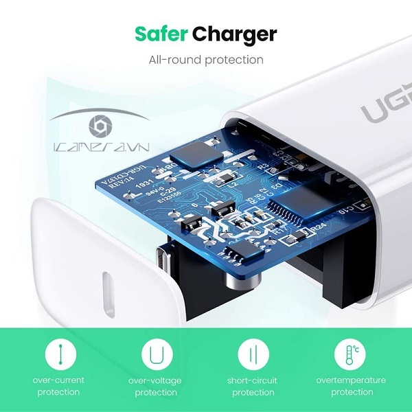 Củ sạc nhanh 18W chuẩn USB Type C hỗ trợ QC 3.0 chính hãng Ugreen 70226