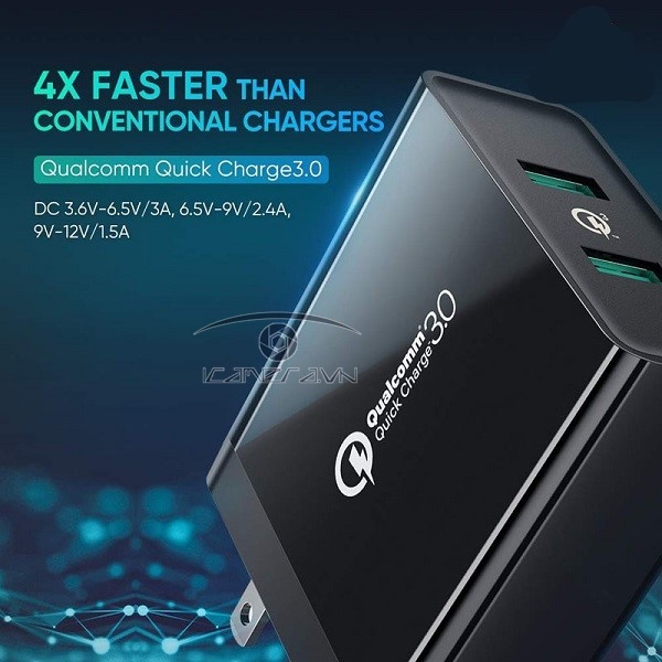 Củ sạc nhanh 36W 2 cổng hỗ trợ Quick Charge 3.0 Ugreen 40583