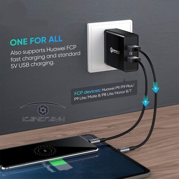 Củ sạc nhanh 36W 2 cổng hỗ trợ Quick Charge 3.0 Ugreen 40583