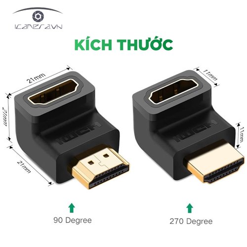 Đầu nối cổng HDMI male sang HDMI female vuông góc 90 độ - UGREEN 20109 - (màu đen)