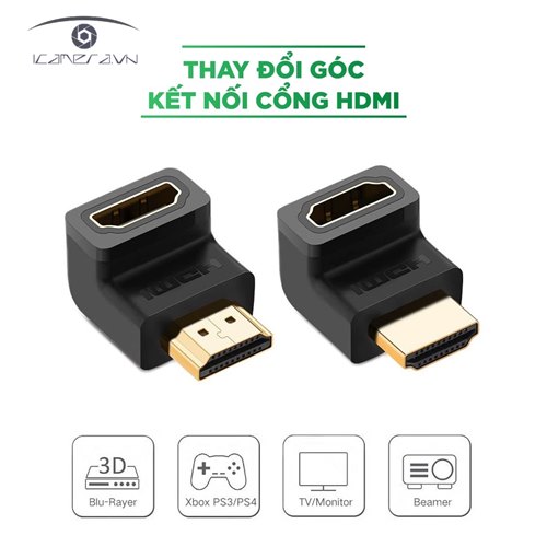 Đầu nối cổng HDMI male sang HDMI female vuông góc 90 độ - UGREEN 20109 - (màu đen)