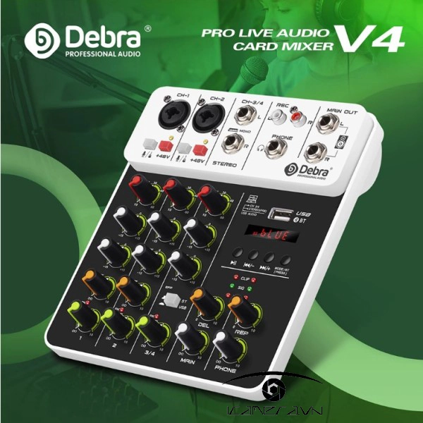  Mixer liền Sound Card thu âm karaoke Debra V4