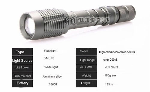Đèn pin siêu sáng tầm xa led XML-T6 Power Style WY25