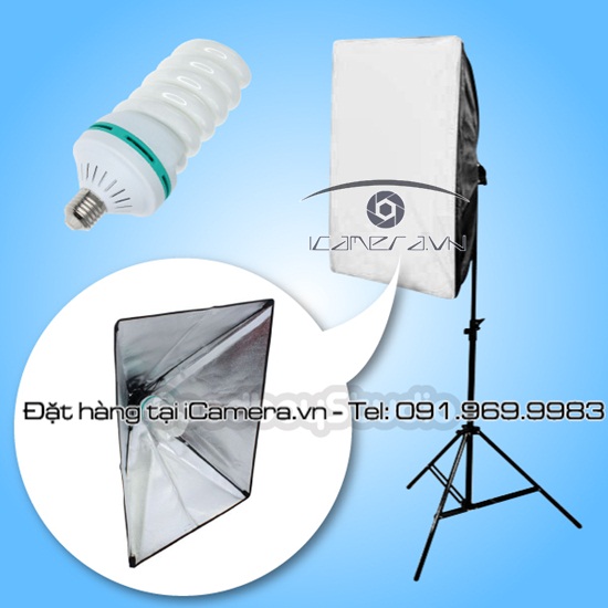 Đèn studio 150w 5500K CFL Daylight Balanced Bulb kèm softbox 50x70