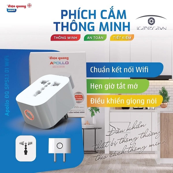 Phích Cắm Thông Minh Điện Quang Apollo ĐQ SP1.1 01 WiFi (Kiểu 1 lỗ, sử dụng WiFi)