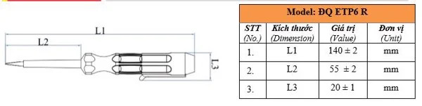 Bút thử điện Điện Quang ĐQ ETP06 R ( Đầu vít dẹp,140 mm, màu đỏ )