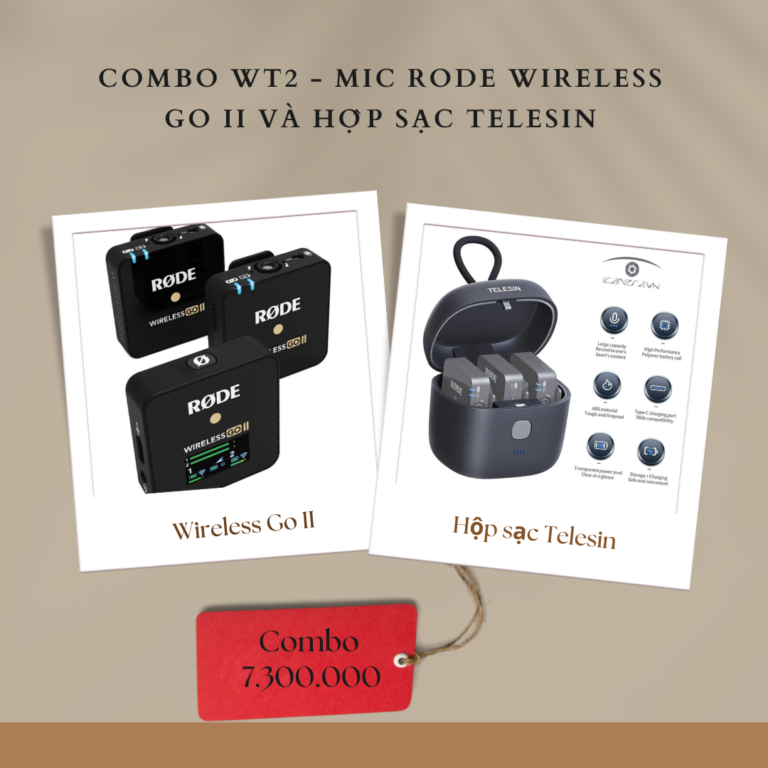 COMBO WT2 - MIC RODE WIRELESS GO II VÀ HỘP SẠC TELESIN