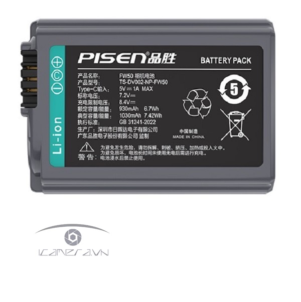 Pin sạc PISEN Camcorder Type-C NP-FW50 dùng cho máy ảnh Sony