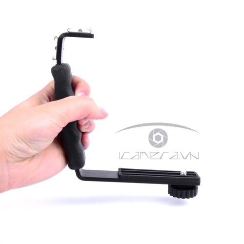 Báng tay cầm chữ L với 2 gá flash hot shoe và ốc 1/4inch