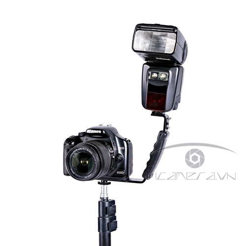 Báng tay cầm chữ L với 2 gá flash hot shoe và ốc 1/4inch
