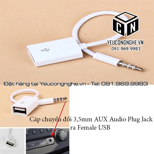 Cáp chuyển đổi 3,5mm AUX Audio Plug Jack ra Female USB