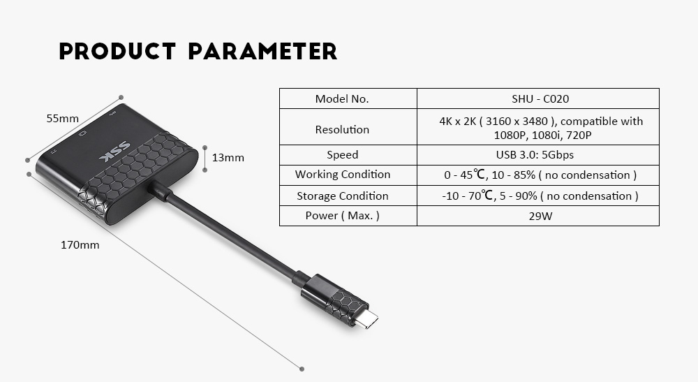 Bộ chuyển đổi USB Type-C ra HDMI/USB 3.0/Multiport charger chính hãng SSK SHU-C020
