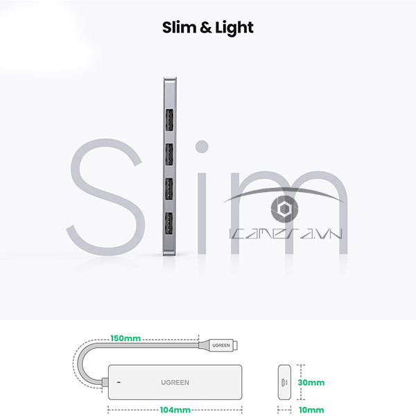 Bộ chia hub USB-C 3.0 4 cổng dài 1m Ugreen (70336)