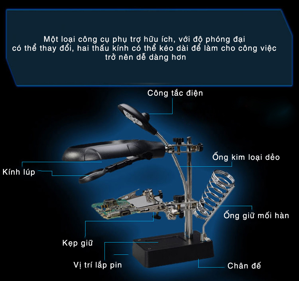 Bộ kính lúp sửa chữa đa năng 5 bóng LED MG16129-C