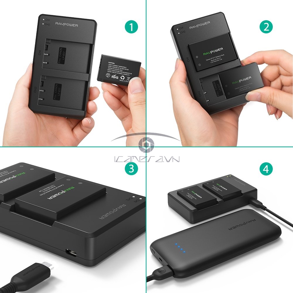 Combo 2 pin 1 sạc đôi RavPower LP-E17