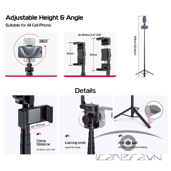  Ulanzi MT-70 Gậy Chụp Ảnh Selfie 3 Chân