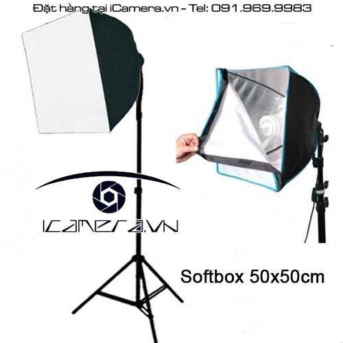 Softbox studio hộp tản sáng bộ kèm khớp khuỷu gài chân đứng 50x50 cm