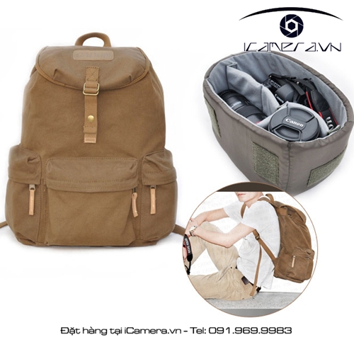 Ba lô kèm túi đựng máy ảnh chống nước Caden F5 vải Cotton Canvas
