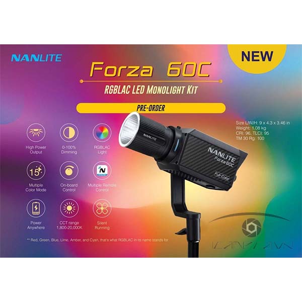  Nanlite Forza 60C - Đèn RGBIC với hiệu ứng đèn màu rõ nét