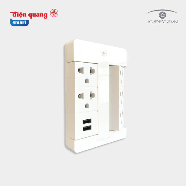 Ổ cắm Xoay 90° Thông Minh Điện Quang Apollo ĐQ SPS1.1 05 USB WiFi ( Kiểu ổ cắm xoay, 5 lỗ ổ cắm 3 chấu, và 2 lỗ USB, sử dụng WiFi )