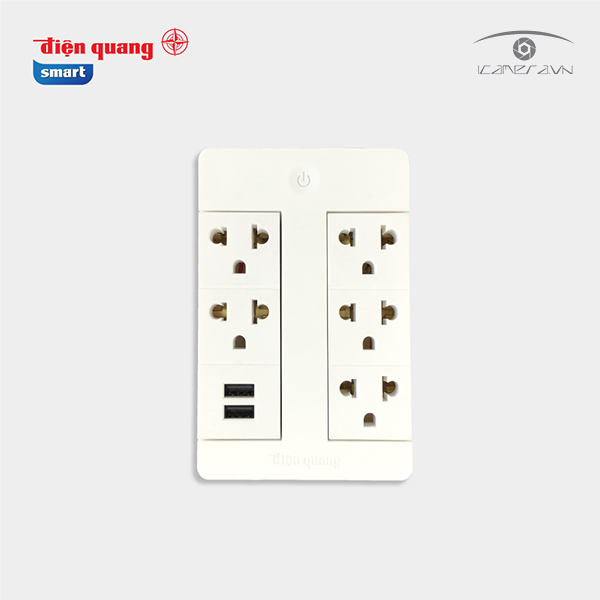 Ổ cắm Xoay 90° Thông Minh Điện Quang Apollo ĐQ SPS1.1 05 USB WiFi ( Kiểu ổ cắm xoay, 5 lỗ ổ cắm 3 chấu, và 2 lỗ USB, sử dụng WiFi )