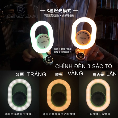 Bộ ống kính F-518 cho smartphone 2 ống kính tích hợp đèn led selfie