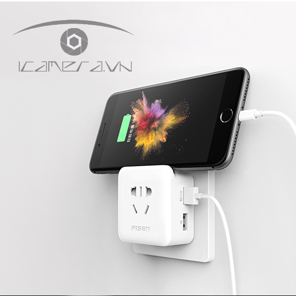 Sạc đa năng tích hợp ở cắm điện AC - Pisen Dual USB EU Socket