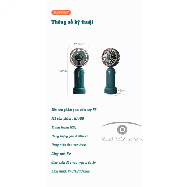 Quạt cầm tay 2 trong 1 đeo cổ và để bàn Pisen HJ-F09 (PISEN F06)
